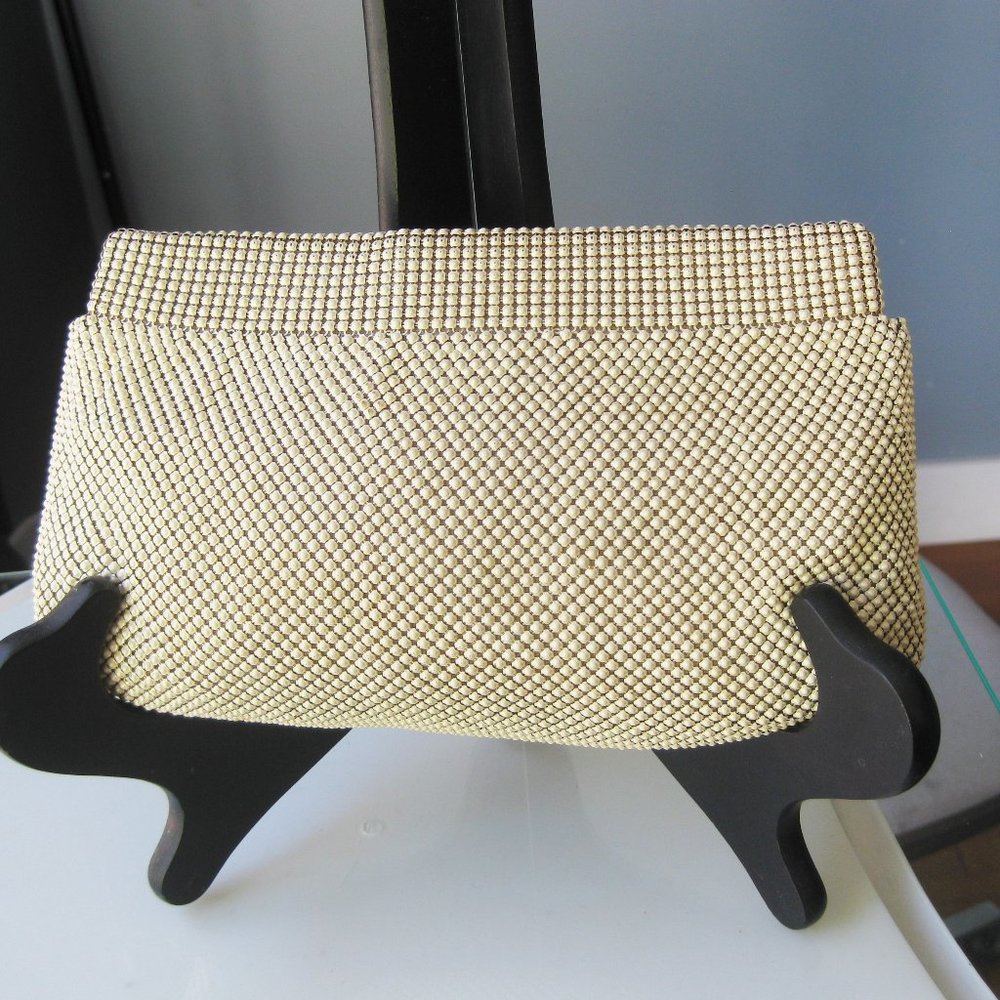 Whiting and Davis vintage metal mesh clutch white top zipper